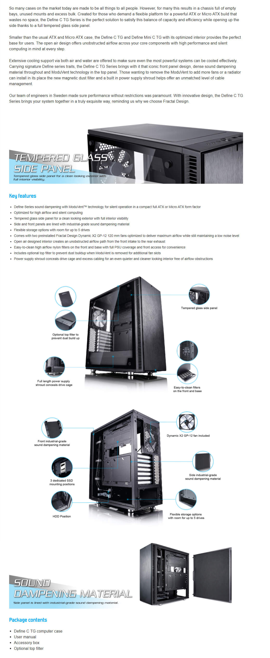 Fractal Design Define C Black Atx Case Tempered Glass Window No Psu Ebay